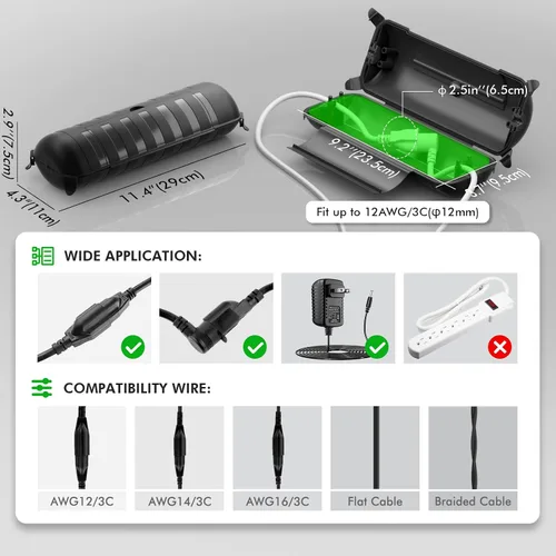 Vista 2 de RESTMO Caja de conexión impermeable para exteriores, cubierta de cable de extensión eléctrica resistente a la intemperie, cubierta sellada segura