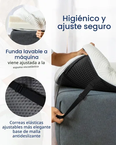 Vista 7 de ViscoSoft - Cubrecolchón de 3 pulgadas de espuma viscoelástica tamaño individual XL, color carbón, cubrecolchón extralargo seleccionado