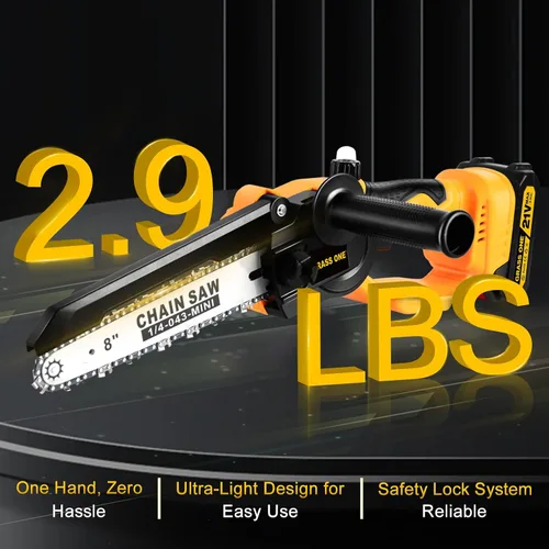 Vista 8 de Mini motosierra, motosierra eléctrica portátil de 8 y 6 pulgadas, actualización 2025, motosierra de cadena de mango pequeño inalámbrica con 2