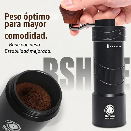 Vista 3 de Bshine Molinillo manual de grano de café con estuche de transporte, numérico externo ajustable, molinillo de café de manivela cónica mini molino
