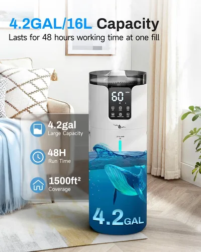 Vista 3 de Lacidoll Humidificador inteligente de 16 litros para habitación grande, humidificador para toda la casa para el hogar, 1500 pies cuadrados