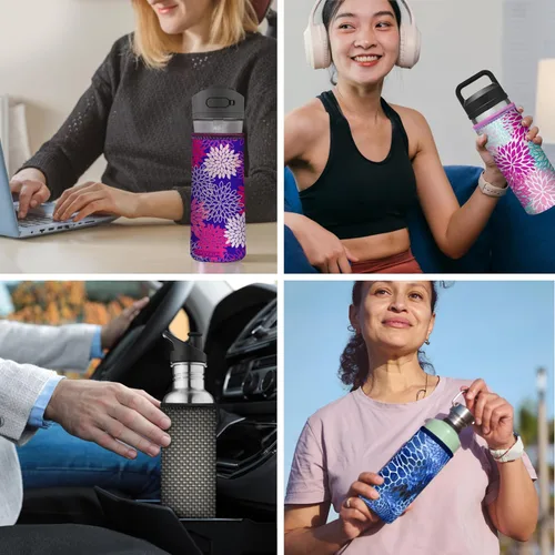 Vista 7 de Funda de neopreno para botella de agua Koverz, funda de neopreno, se ajusta a botellas de agua de 24-30 oz, lavable y reutilizable, tamaño grande