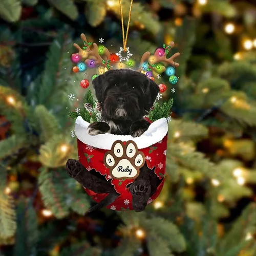 Vista 194 de Adornos personalizados de Pug cervatillo – Decoración personalizada para árbol de Navidad con patas de bolsillo de nieve