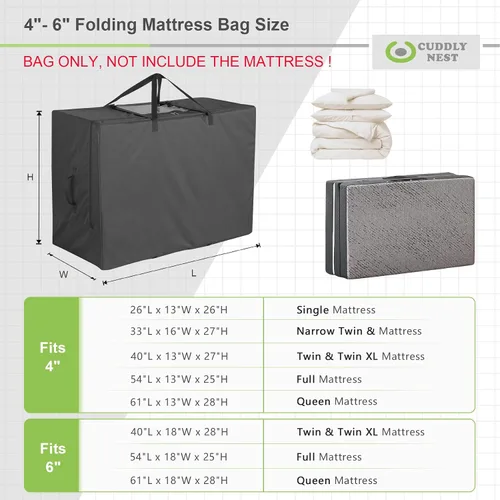 Vista 2 de Cuddly Nest Bolsa de Almacenamiento para Colchón Plegable - Funda de Transporte Resistente para Cama de Invitados Tri-Fold