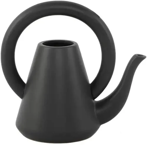 Vista 2 de Flora Bunda Regadera de cerámica negra mate de 10 pulgadas para decoración interior casera