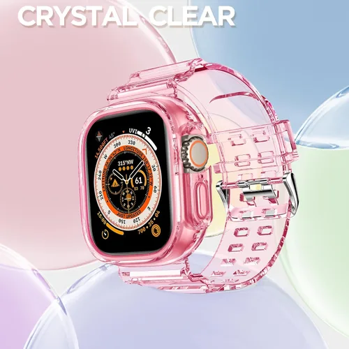 Vista 56 de DABAOZA - Correa transparente compatible con Apple Watch con estuche protector, correa deportiva de TPU con brillo para mujeres y hombres