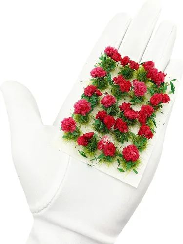 Vista 6 de 20 mechones de hierba de flores en miniatura para casa de muñecas para Rojo