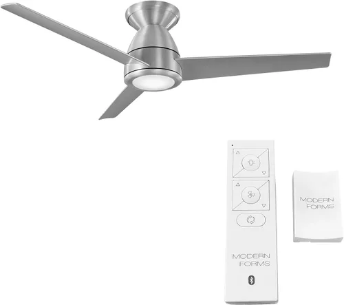 Vista 2 de Tip Top - Ventilador de techo inteligente de 3 aspas para interior y exterior, 44 pulgadas, montaje empotrado de aluminio cepillado con kit de luz
