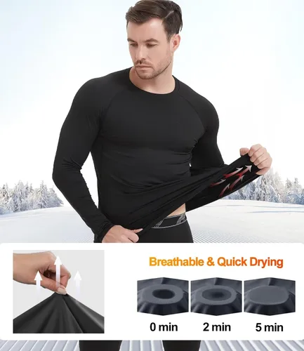 Vista 3 de HOPLYNN Paquete de 45 camisas de compresión térmica para hombre, manga larga, caza, correr, capa base, equipo para invierno y clima frío