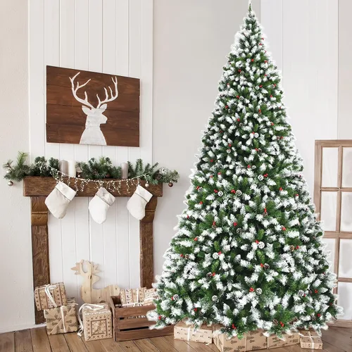 Vista 3 de Happygrill - Árbol de Navidad artificial preiluminado de 2.7 m con nieve, decoración de Navidad con 900 luces LED blancas cálidas preencordadas