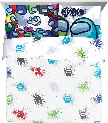 Vista 3 de Jay Franco Among Us Space Splatter - Juego de ropa de cama tamaño Queen de 5 piezas, edredón y sábanas, microfibra suave resistente a la Multi