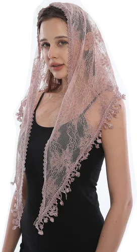 Vista 2 de LMVERNA Velo de encaje triángulo mantilla iglesia cabeza cubrir bufanda latina para damas de honor de boda masiva
