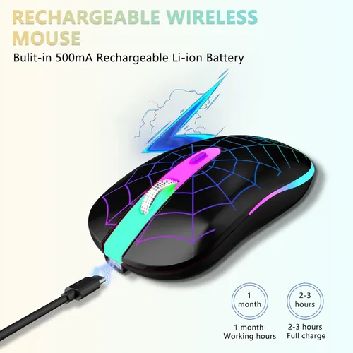 Vista 6 de Ratón inalámbrico FUWANG, ratón Bluetooth LED recargable, ratón óptico USB portátil de 2.4G con Bluetooth de dos modos, ratones de computadora