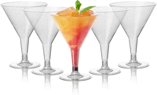 Vista 9 de MATANA 24 vasos de cóctel de Martini de plástico de alta calidad, 7 onzas, elegantes, resistentes y reutilizables, Manhattan, Margarita