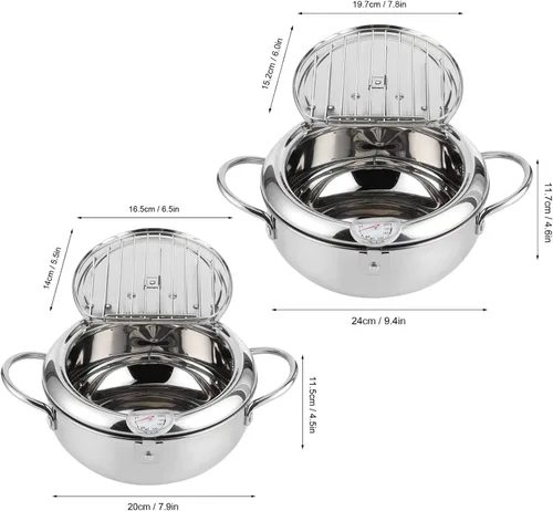 Vista 4 de Olla para freidora, olla japonesa con control de temperatura y tapa, olla de acero inoxidable para cocina, papas fritas, pollo, etc. (7.9 in)