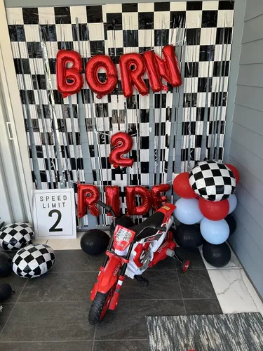 Vista 5 de Decoración de telón de fondo de serpentinas para fiesta de cumpleaños de auto de carreras, 2 piezas de cortina de flecos de papel de aluminio a