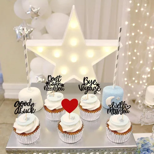 Vista 5 de 30 piezas de adornos para cupcakes con purpurina «We Will Miss You» Don't Go We Need You Bye Voyage Good Luck Heart Cupcake Picks para despedida