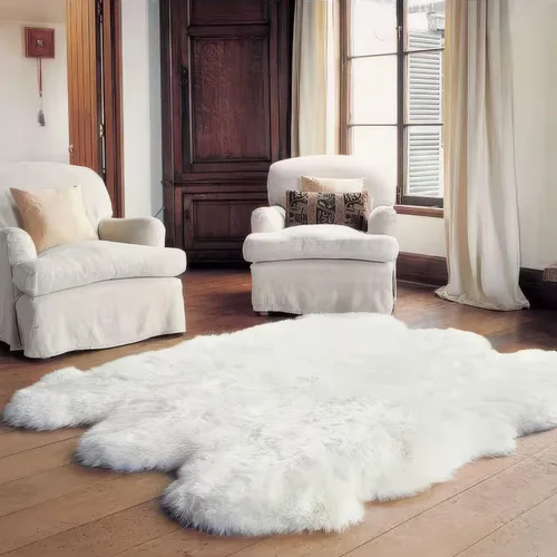 Vista 34 de Alfombra de Piel de Oveja Genuina Azul Playa de 2x3 pies, Alfombra de Acento de Piel Real Suave de Una Sola Piel para Silla, Funda de Asiento
