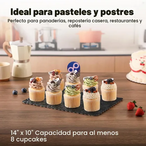 Vista 4 de Fit Meal Prep Paquete de 20 tableros rectangulares para tartas de 14 x 10 pulgadas, base de cartón negro, un cuarto de hoja desechable, para pizza