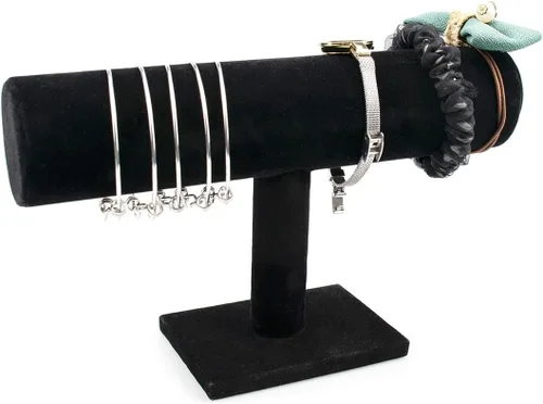 Vista 5 de Foraineam - Paquete de 4 soportes de terciopelo negro para joyería con barra en T, organizador de relojes, collares y pulseras