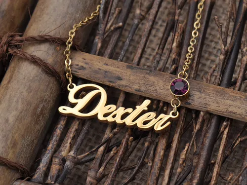 Vista 2 de GR35Z9 Collar personalizado con nombre de piedra natal en oro y plata