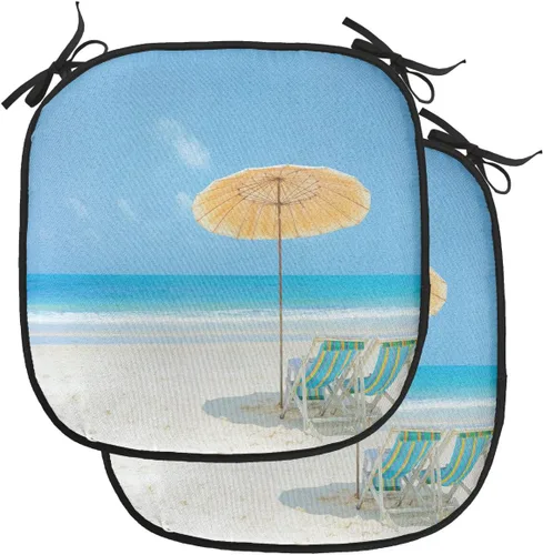 Vista 179 de Lunarable Cojín para silla costera, diván del desierto, descanso solitario, vacaciones, tropical, resort playa, ocio, asiento acolchado para cocina