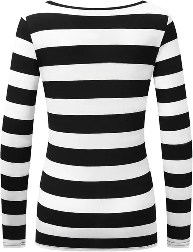 Vista 4 de Formeet17 Camiseta de manga larga a rayas para mujer, camiseta casual con cuello redondo
