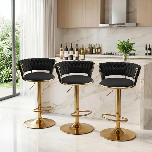 Vista 10 de Velvet Bar Stools Set of 1, Swivel Counter Height Barstools with Woven Backrest, Adjustable Height Bar Stools for Kitchen Island, Home Bar, Pub