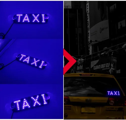 Vista 4 de Luz de señal de taxi botón de encendido/apagado USB, letrero LED brillante para taxi, colocación de ventana de ventosa para taxi automóvil (azul)