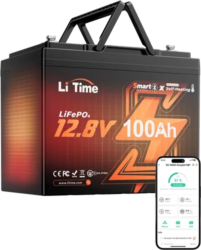 Vista 11 de Litime Batería de litio Xtra-Mini LiFePO4 de 12 V 100 Ah con Bluetooth y BMS de 100 A, mini batería de litio de 12 voltios, máximo 15000 ciclos