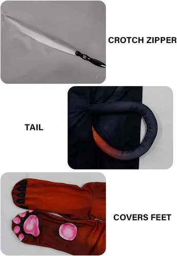 Vista 23 de Disfraz de animal para hombre con estampado de cola grande, overol peludo de elastano para cosplay, fiesta de Halloween
