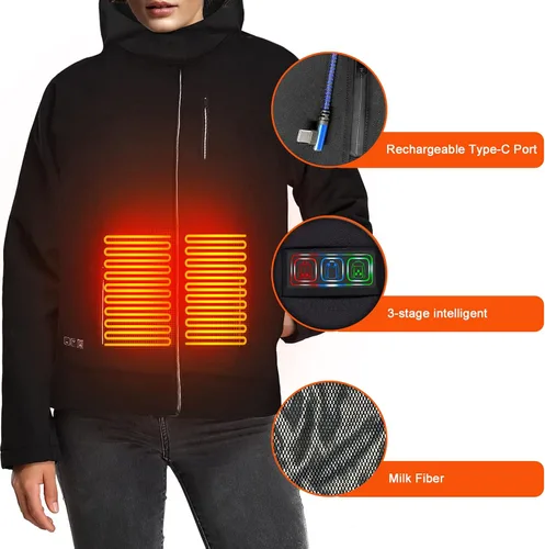Vista 4 de Pinuotu Chaleco calefactado para hombres y mujeres, chaqueta térmica recargable por USB, calentador de cuerpo eléctrico, sin batería