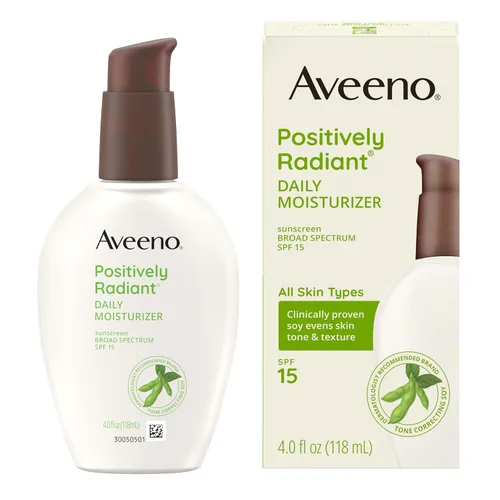 Vista 8 de Aveeno Hidratante facial diario positivamente radiante con protector solar SPF 15, hidratante facial hidratante con extracto de soja para mejorar