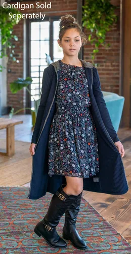 Vista 6 de Smukke - Vestido impreso floral de manga larga (con Opciones), talla 7-16 de EE. UU.