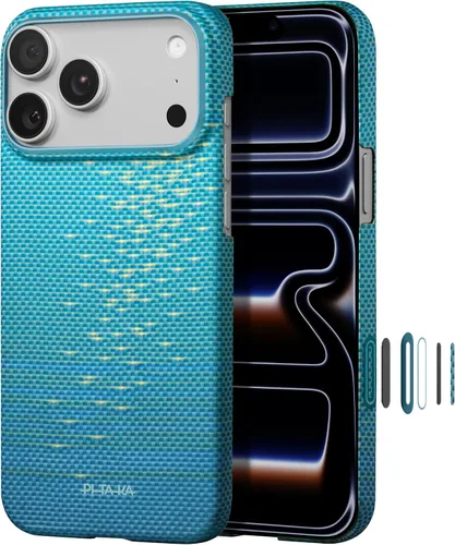 Vista 39 de pitaka Funda para iPhone Pro de 6.3" con sensación sin funda, azul abismo Abyss Blue (Argyle)