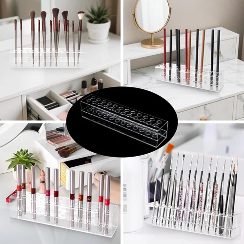 Vista 5 de Organizador de delineador de labios acrílico y organizador de delineadores de ojos, 24 lápices cosméticos estándar, estuche de exhibición