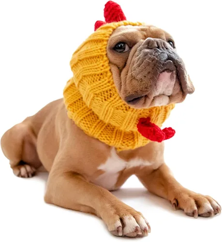 Vista 9 de Zoo Snoods Disfraz de gallo – Redecilla tejida para las orejas de perro de pollo para mascotas, cubierta cálida para el cuello para Halloween e
