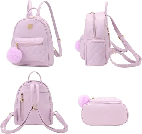 Vista 18 de Mini mochila de moda para niñas, bolso pequeño lindo de cuero a cuadros para mujer, mochilas pequeñas, Negro -, Mini mochila de moda para niñas