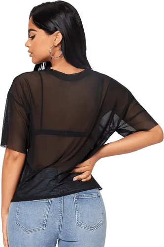Vista 2 de SOLY HUX Women's Sexy Sheer Mesh Short Sleeve See Through T Shirt Tee Tops