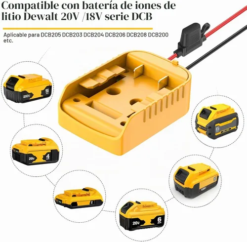 Vista 4 de Adaptador de ruedas eléctricas para Dewalt Adaptador de batería de 20 V, kit de convertidor de batería con fusible, interruptor y conector de arnés