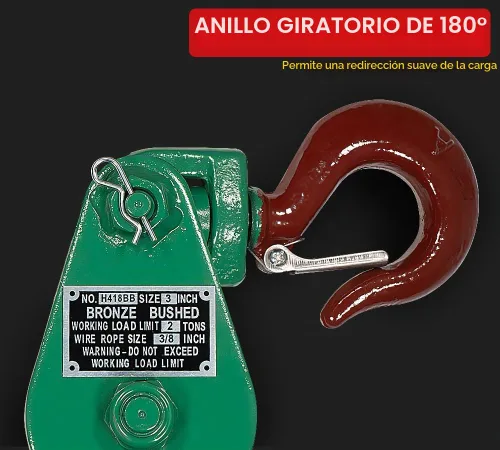 Vista 7 de Mytee Products Bloque de arrebate con gancho WLL 2 Toneladas Polea de 3"' + ' Cable de alambre de 3/8" Pulley para rescate con enrollamiento de 1