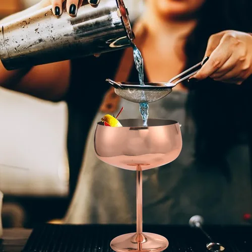 Vista 3 de Copas de champán, vasos de Martini de oro rosa, copas clásicas Coupé con tallo largo, copas de vino para sostener Manhattans, Martinis y Margaritas