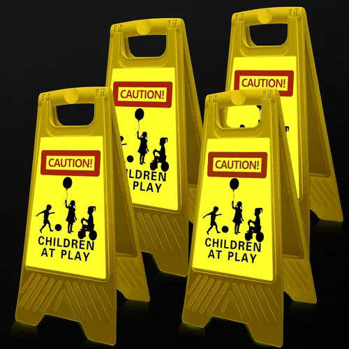 Vista 8 de 4 letreros grandes de 24 pulgadas para niños en el juego, reflectantes, de doble cara, letreros de seguridad para niños en juego, mango portátil