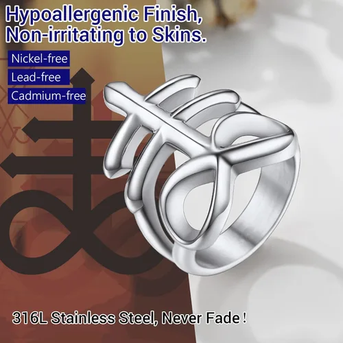 Vista 6 de PROSTEEL Joyería gótica satánica unisex anillo de cruz de Leviatán anillo de Lucifer del diablo acero inoxidable 316L tono platanegrodorado