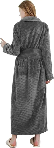 Vista 4 de Hellomamma Bata larga para mujer, suave y cálida, de felpa, para dormir, pijama, bata de casa