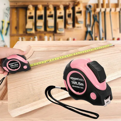 Vista 7 de Amazon Basics Cinta métrica retráctil con botón de presión, fácil de usar, 16 pies, rosa