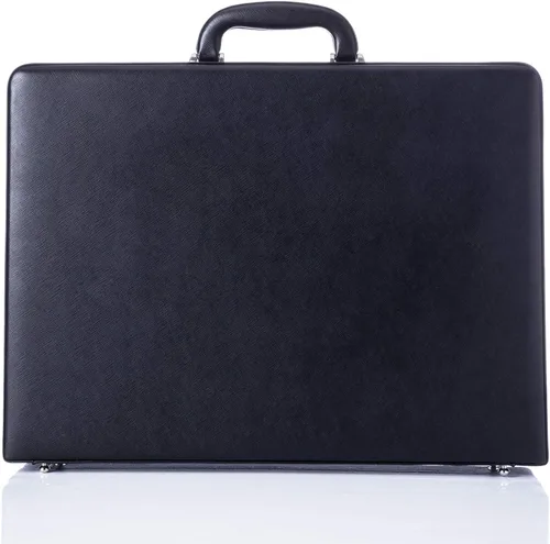 Vista 2 de Maletines de negocios para hombres de cuero, maletín pequeño vintage con cerradura para abogados, estuche de fijación para equipo espía, negro