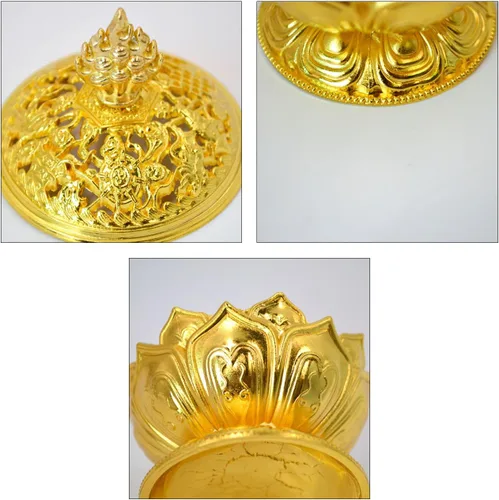 Vista 5 de Buddha Lotus Flower Zinc Aleación Metal Incienso Quemador Incienso Titular Incienso Incienso para palo/Cono/Pequeña Bobina Incienso