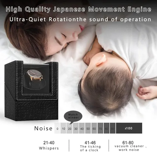 Vista 2 de Automatic Single Watch Winder with Quiet Japanese Motor,AC Adapter or Battery Powered,Premium Leather Exterior and Soft Flexible Watch Pillows for