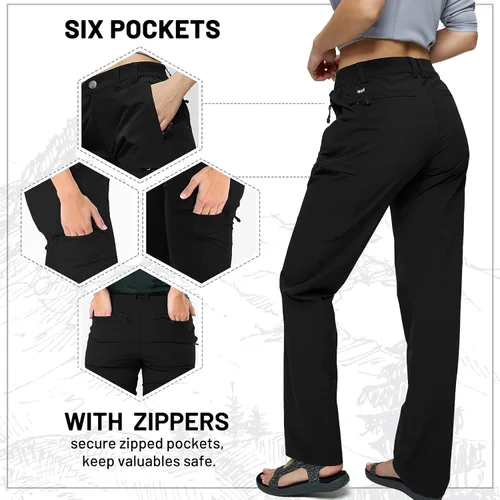 Vista 4 de MIER - Pantalón cargo para mujer, secado rápido, ligero, táctico, 6 bolsillos, elástico y resistente al agua